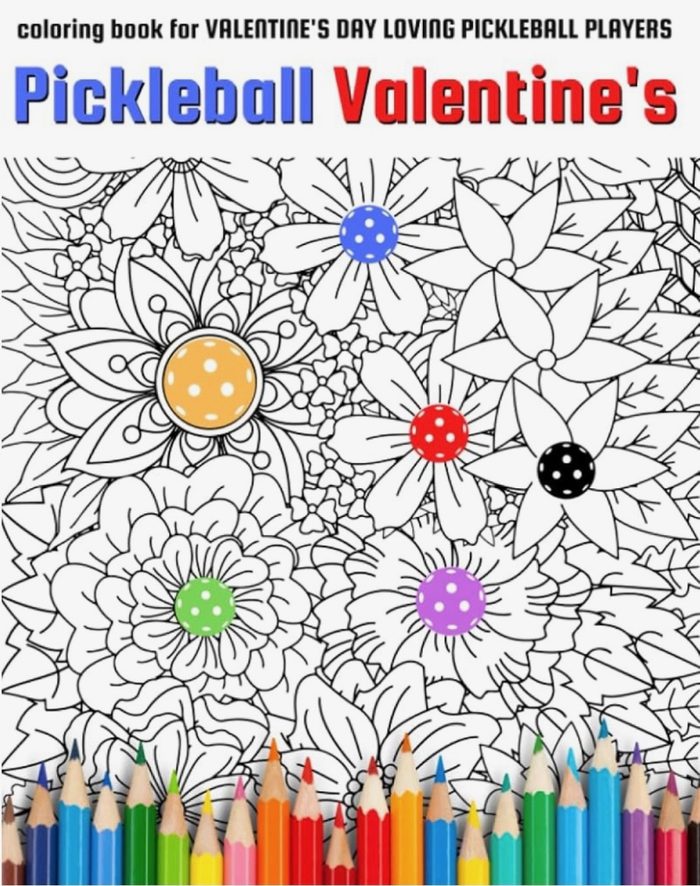 Pickleball Valentine's coloring book cover
