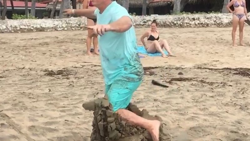 An accidental crash into a sandcastle