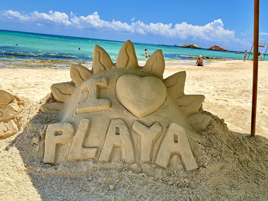 Sand sculpture reading I heart Playa